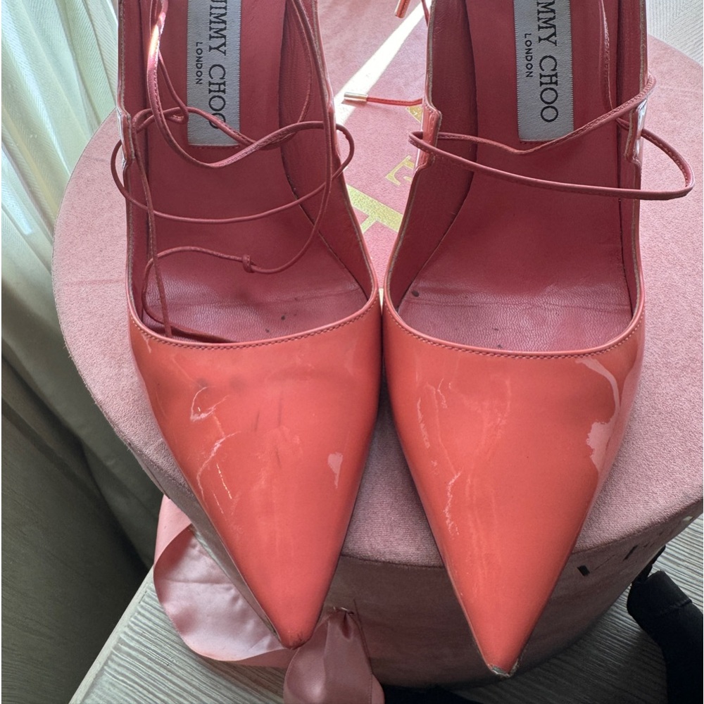 Jimmy choo coral pink lace Barbie lace up shoes in 37 1/2